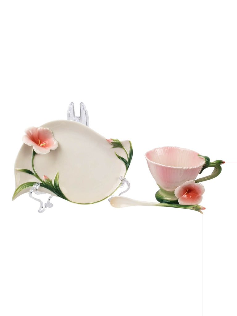 Vintage Hibiscus Teacup with Saucer and Spoon - Principe