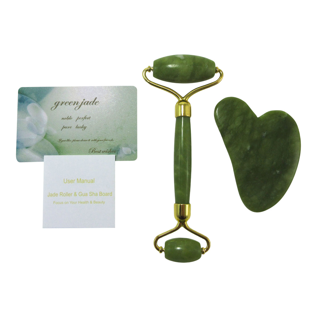 Facial Roller & Gua Sha Stone - Green Jade