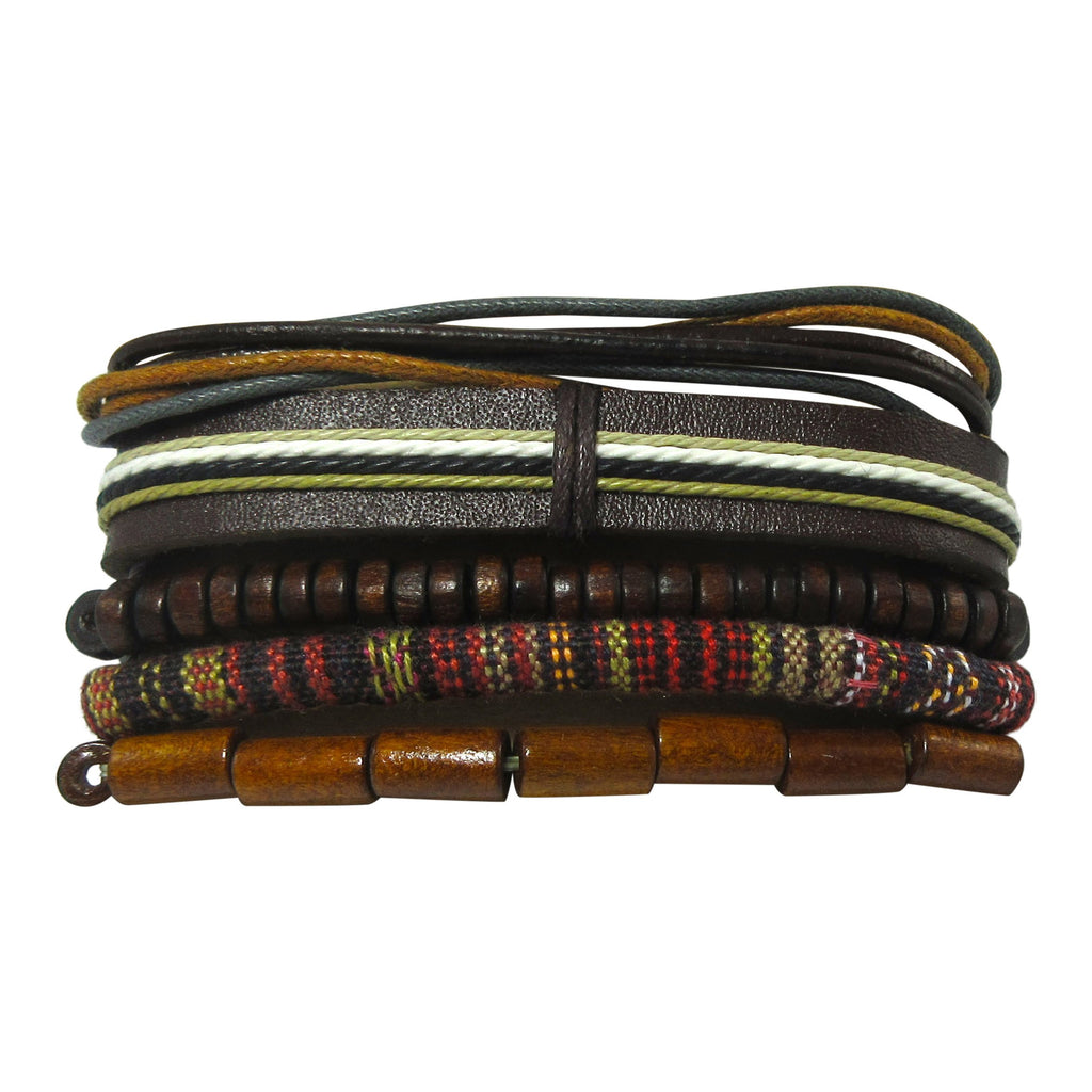 Leather & Wood Multi-Layer Bracelet