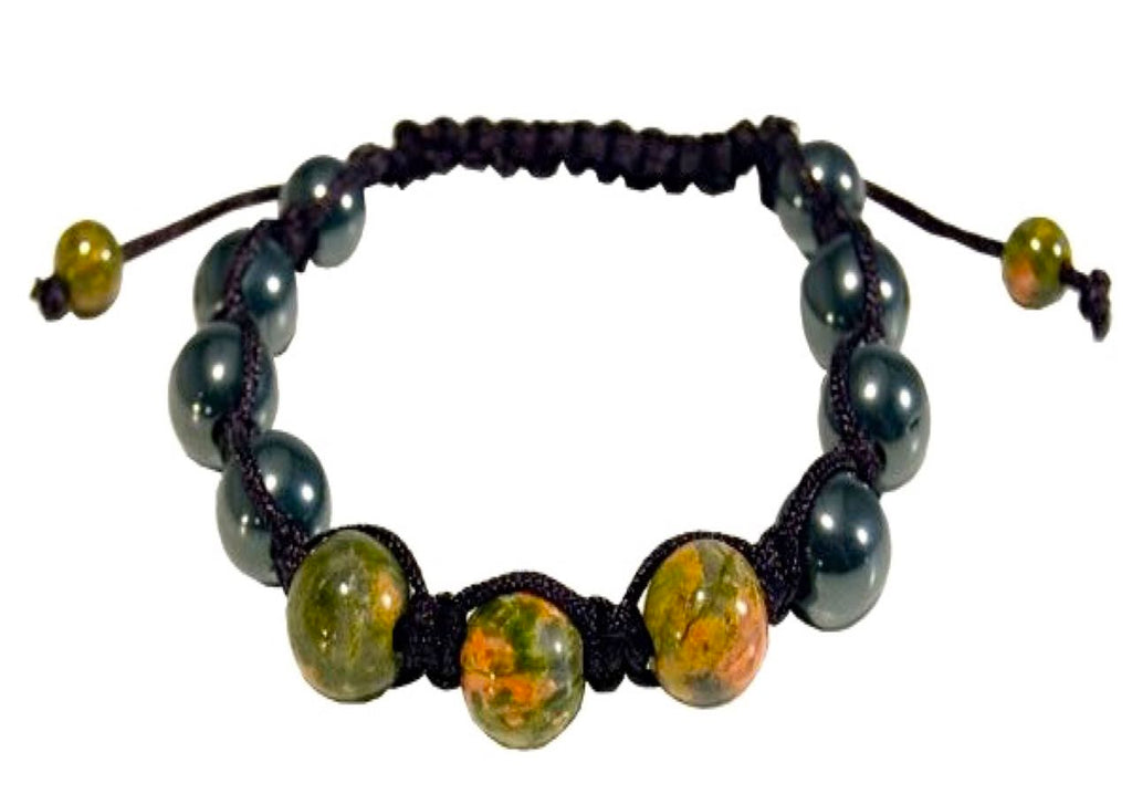 Shamballa Gemstone Bracelet - Green/Orange Unakite