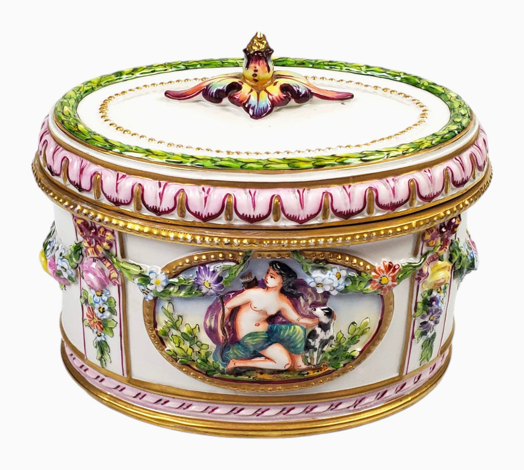 Vintage Capodimonte Porcelain Oval Trinket Dish