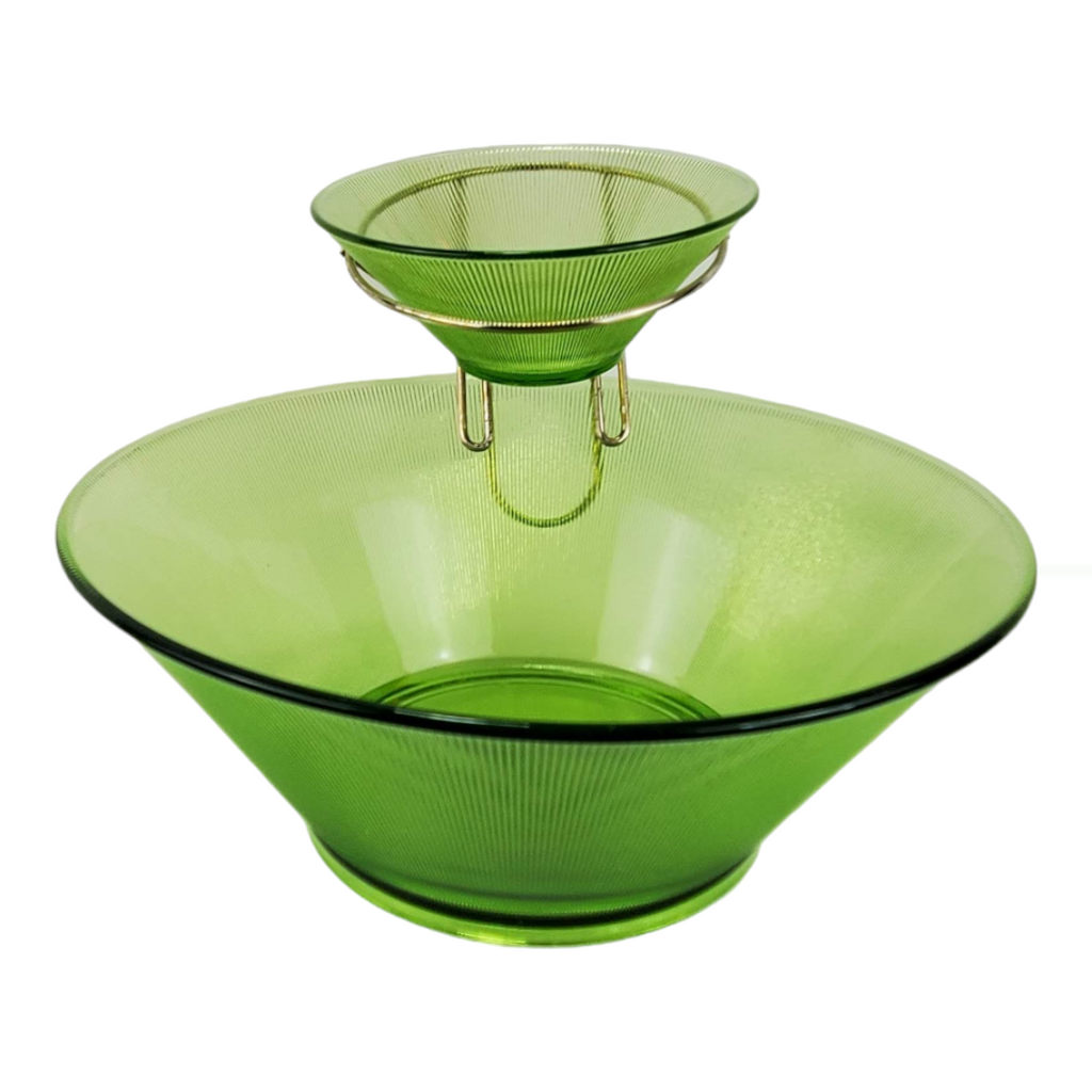 Vintage Federal Glass MCM Norse Limelight Green Ribbed Dip Bowl Set - 3 Piece