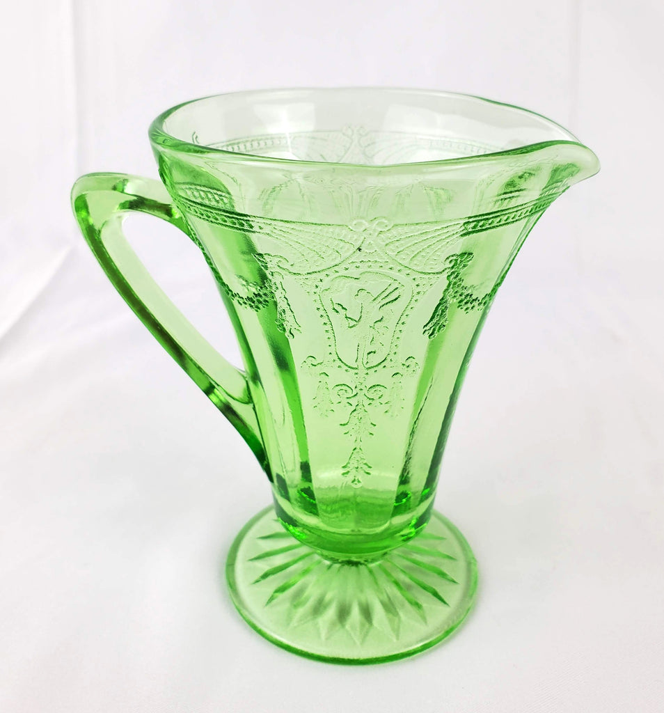 Vintage Green Depression Glass Creamer & Sherbet Dish