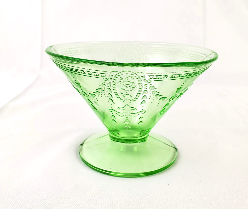 Vintage Green Depression Glass Creamer & Sherbet Dish