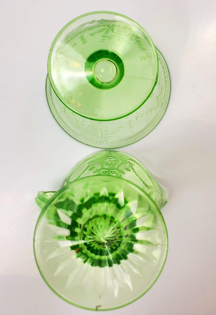 Vintage Green Depression Glass Creamer & Sherbet Dish