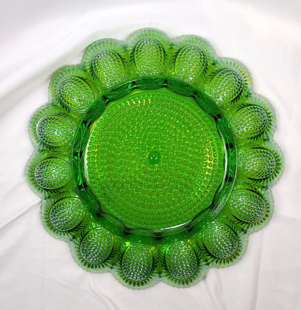 Green Carnival Glass Deviled Egg Dish - SOLD