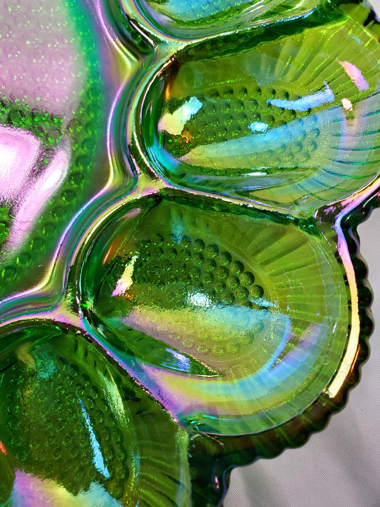 Green Carnival Glass Deviled Egg Dish - SOLD