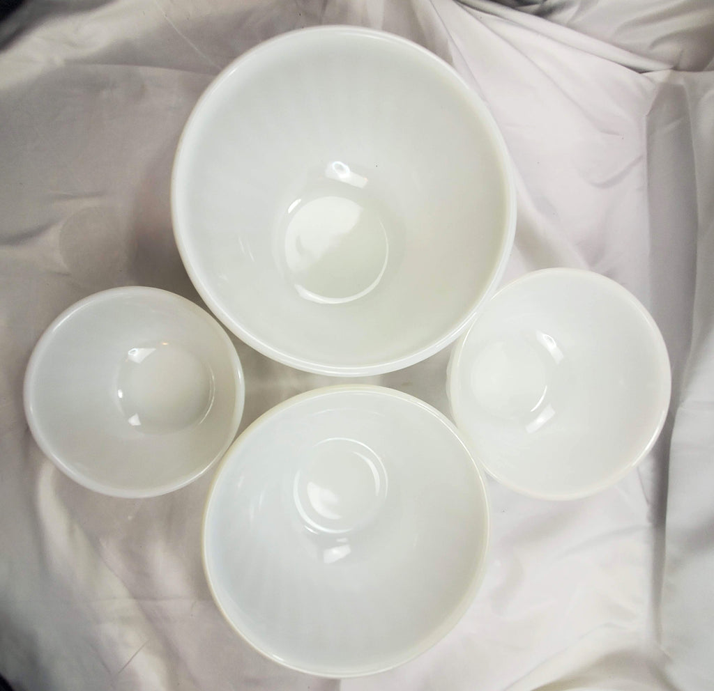 Vintage Anchor Hocking Fire King Swirl Milk Glass Nesting Bowls - Set of 4