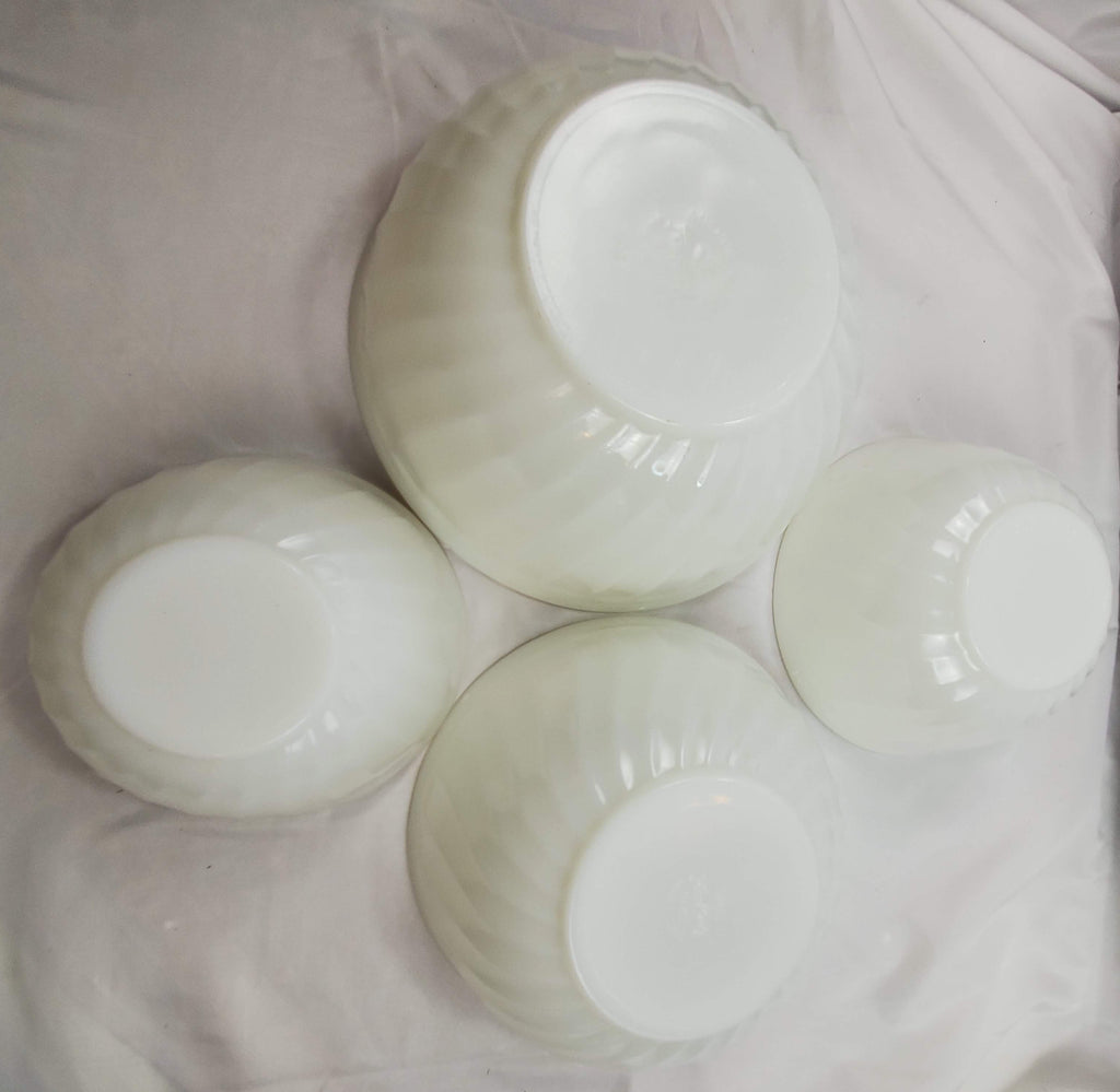 Vintage Anchor Hocking Fire King Swirl Milk Glass Nesting Bowls - Set of 4