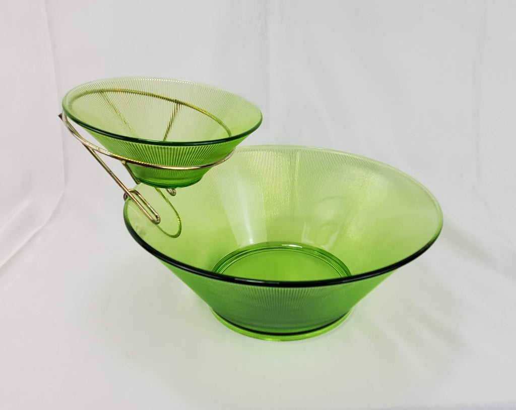 Vintage Federal Glass MCM Norse Limelight Green Ribbed Dip Bowl Set - 3 Piece