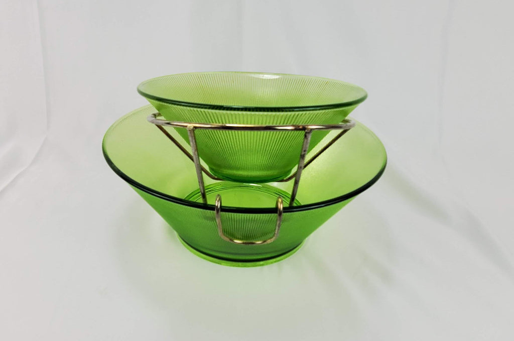 Vintage Federal Glass MCM Norse Limelight Green Ribbed Dip Bowl Set - 3 Piece