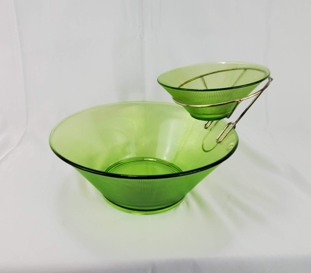 Vintage Federal Glass MCM Norse Limelight Green Ribbed Dip Bowl Set - 3 Piece