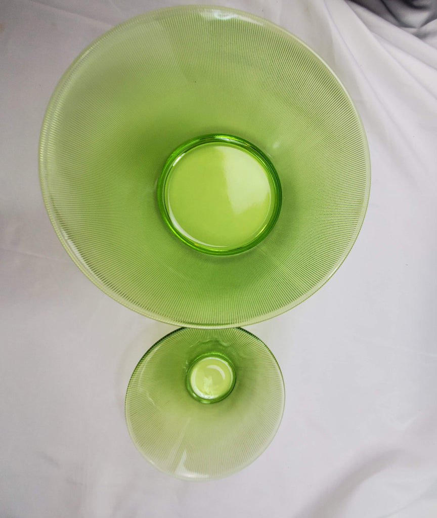 Vintage Federal Glass MCM Norse Limelight Green Ribbed Dip Bowl Set - 3 Piece