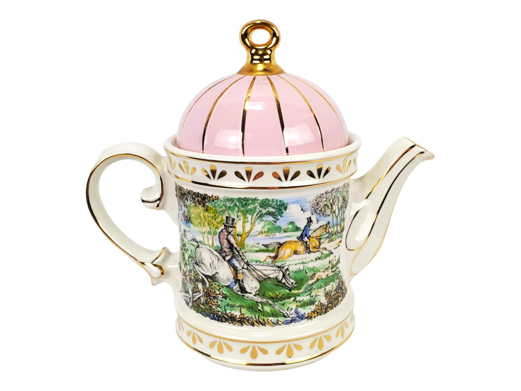 Vintage Sadler Sporting Scenes of the 18th Century - "Hunting" Pink Teapot