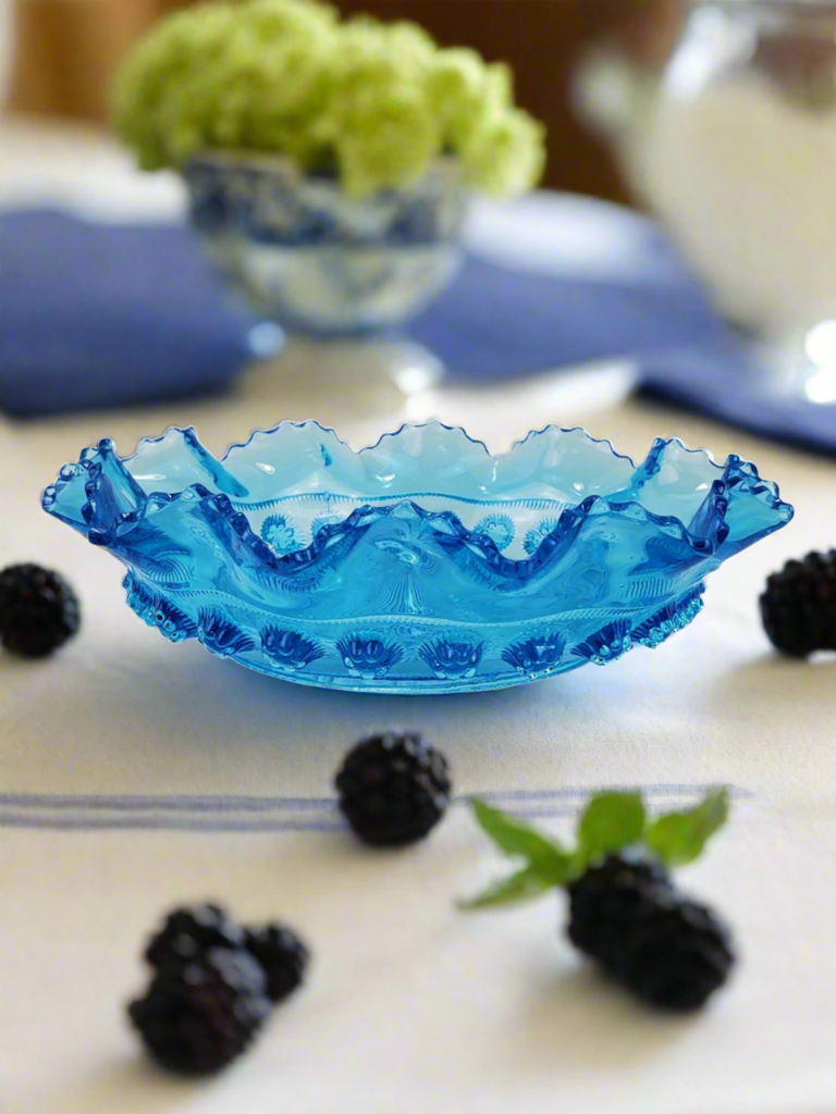 Vintage Blue Art Deco Blackberry Prunt Bowl