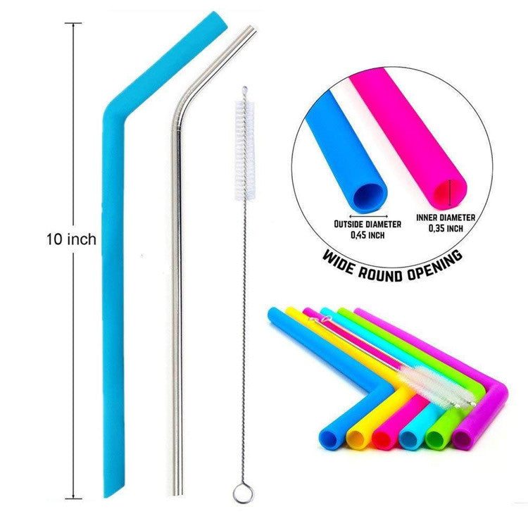 Silicone & Stainless Steel Straw Set
