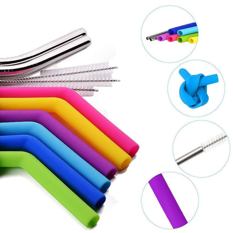 Silicone & Stainless Steel Straw Set