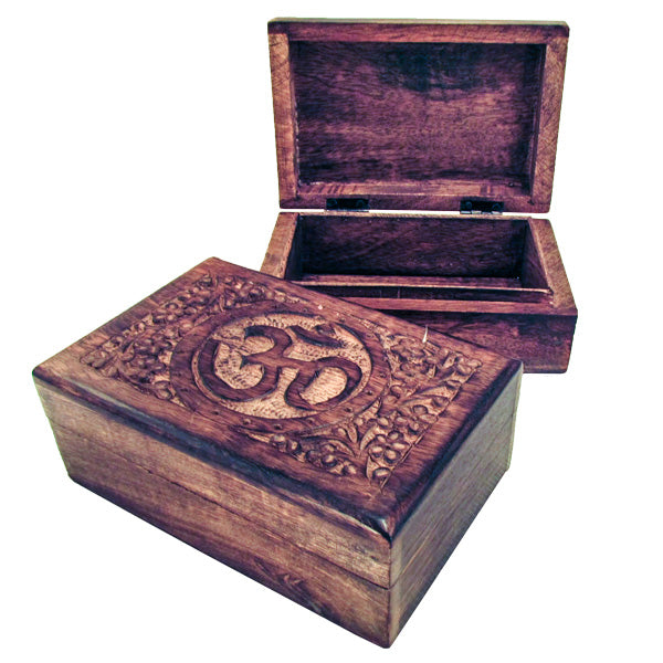 OM Hand Carved Wooden Treasure Box