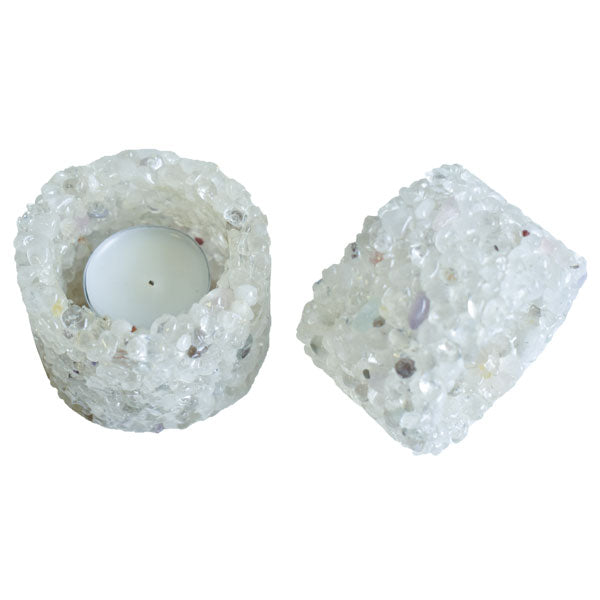 Chip Stone Candle Holder - Clear Quartz