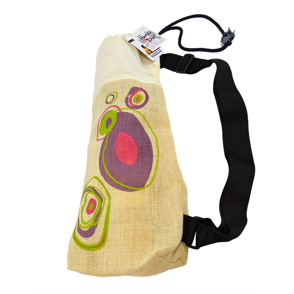 Rucksack jute/organic cotton yoga mat bag using eco-friendly dyes - swirls